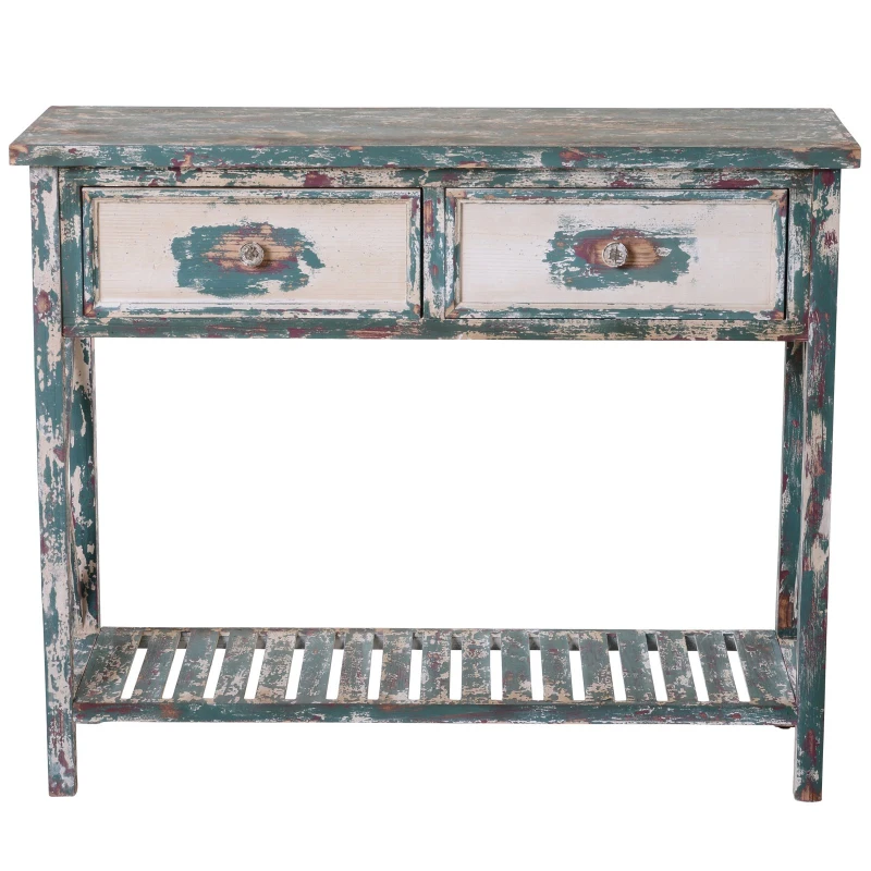 HOMCOM Tavolo Consolle da Ingresso in Legno Multicolore con 2 Cassetti e Scaffale Inferiore (110x38x90 cm)