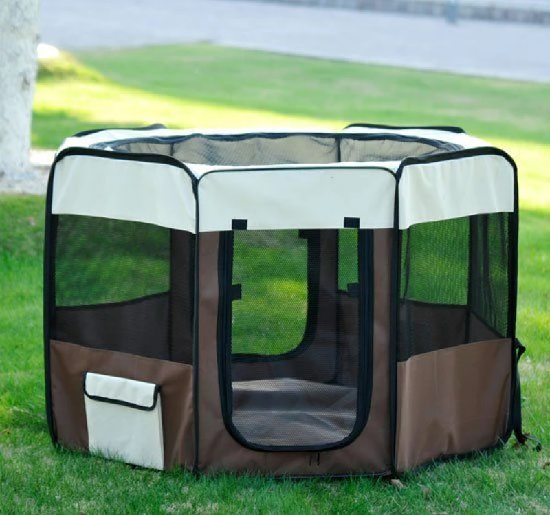 PawHut Box per Animali Cani Gatto Recinzione per Cuccioli pieghevole 116 x 116 x 71 cm caffè marrone