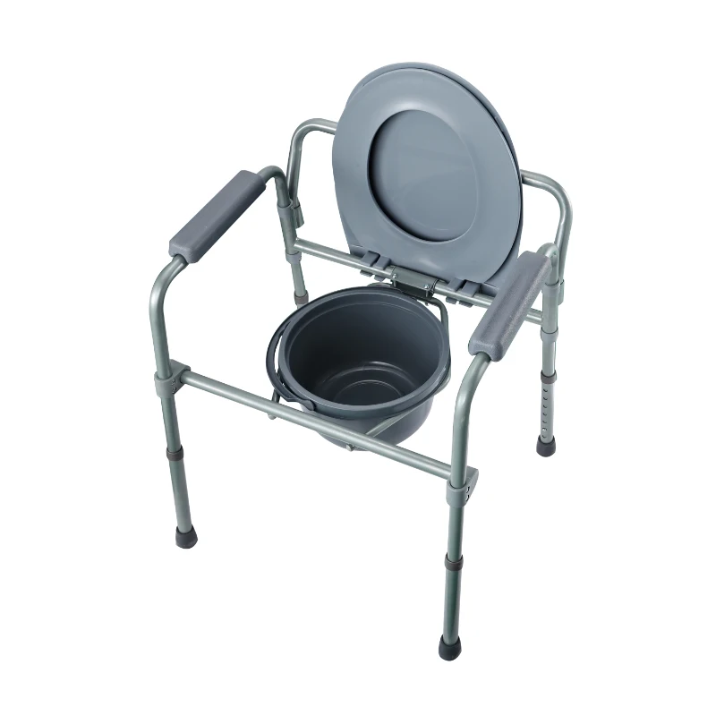 HomCom Sedia WC Comoda Altezza Regolabile in Tubi di Ferro, Grigio, 53.3x56.5x60-74.5cm