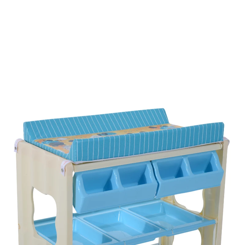 HOMCOM Fasciatoio con Vaschetta e Vani Portaoggetti in Plastica Atossica 81 x 53 x 102cm, Rosa/Blu (Blu)