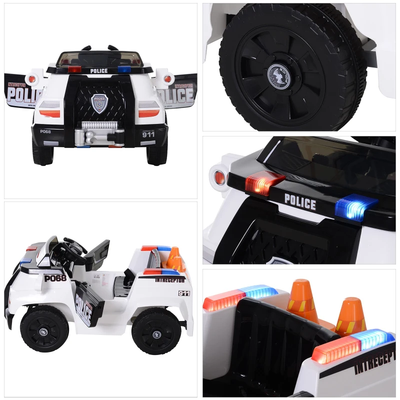 HOMCOM Macchina Elettrica della Polizia Giocattolo per Bambini con Cintura di Sicurezza e anche Telecomando Realistica e con Musica L106.5*W66*H52.6cm