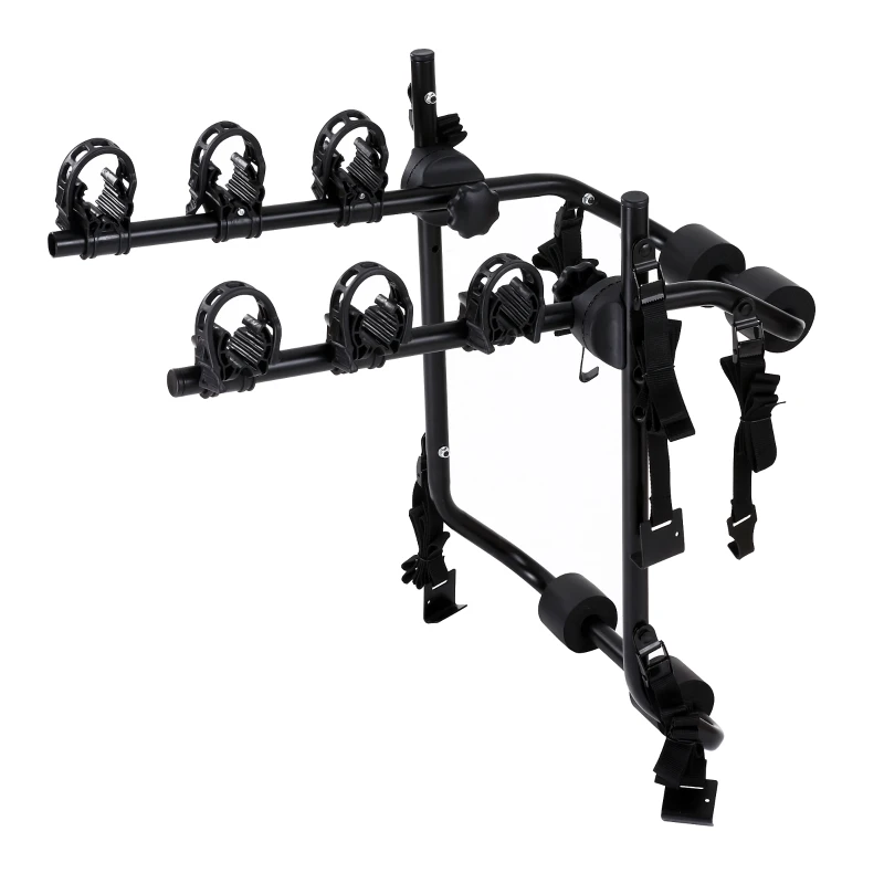 HOMCOM Portabici Posteriore per Auto Portata 3 Bici Pieghevole con 6 Corde Acciaio Portata 40kg