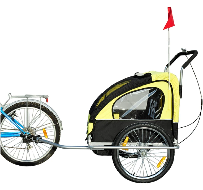 Outsunny Rimorchio Bici per Bambini Passeggio Carrello Portabimbi Mutifunzioanle 2 in 1, 122 × 90 × 106cm Giallo