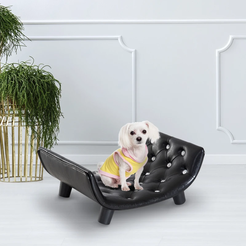 PawHut Divano Letto Cuccia per Cani e Gatti Elegante Ecopelle e Legno 58×43×25cm