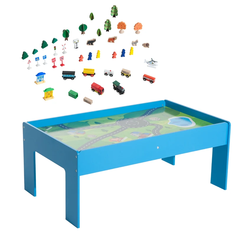 HOMCOM Set di Tavolo con Ferrovia per Trenino in Legno, con Certificati EN71123