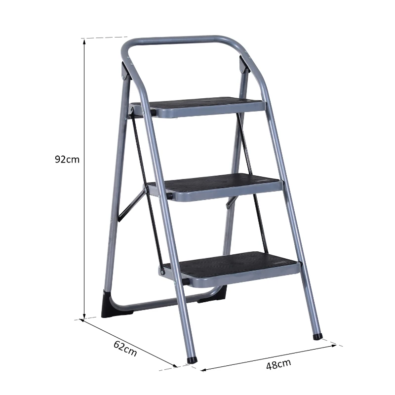 HOMCOM Scaletta Sgabello Pieghevole 3 Gradini Portata Max 150kg Ferro 92 × 48 × 62cm