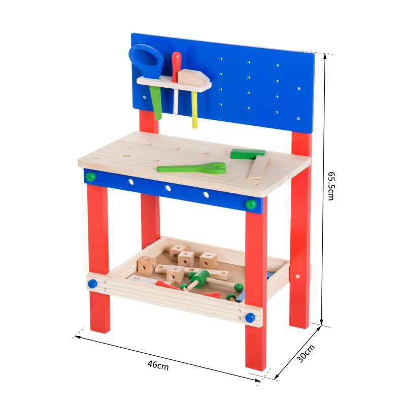 Homcom Banco da Lavoro Giocattolo in Legno per Bambini con 20 Accessori