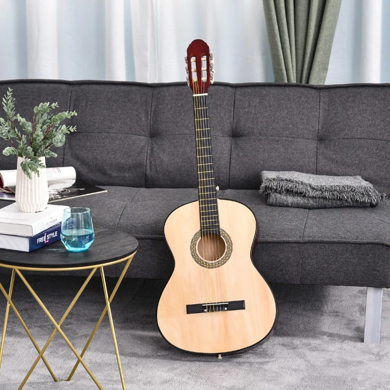 HOMCOM Chitarra Classica da 40" per Adulti con Custodia, Accordatore, 3 Plettri e 6 Corde Nylon di Ricambio