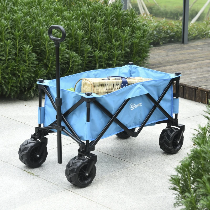 Outsunny Carrello Pieghevole per Giardinaggio Campeggio Telaio in Acciaio e Tessuto Oxford Blu 94 x 55 x 93.5cm