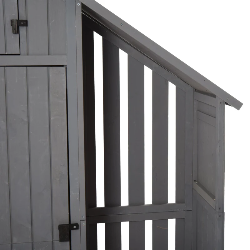 Outsunny Casetta Porta Attrezzi da Giardino in Legno di Abete Impermeabile con Ripiani e Legnaia, Grigia 129x51.5x180cm