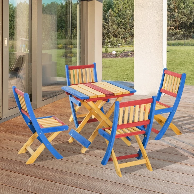 Outsunny Set Tavolo da Giardino con 4 Sedie Legno di Abete Colorato