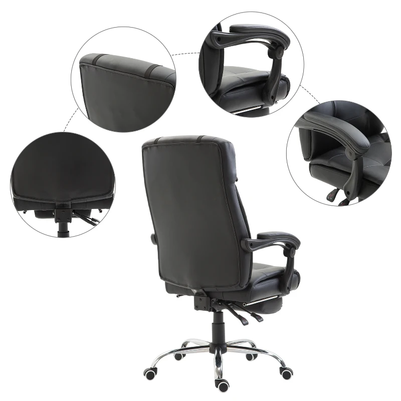 HOMCOM Sedia da Ufficio Ergonomica Girevole Poltrona Presidenziale Reclinabile con Poggiapiedi Estraibile 64.5×66.5×114-124cm Nero