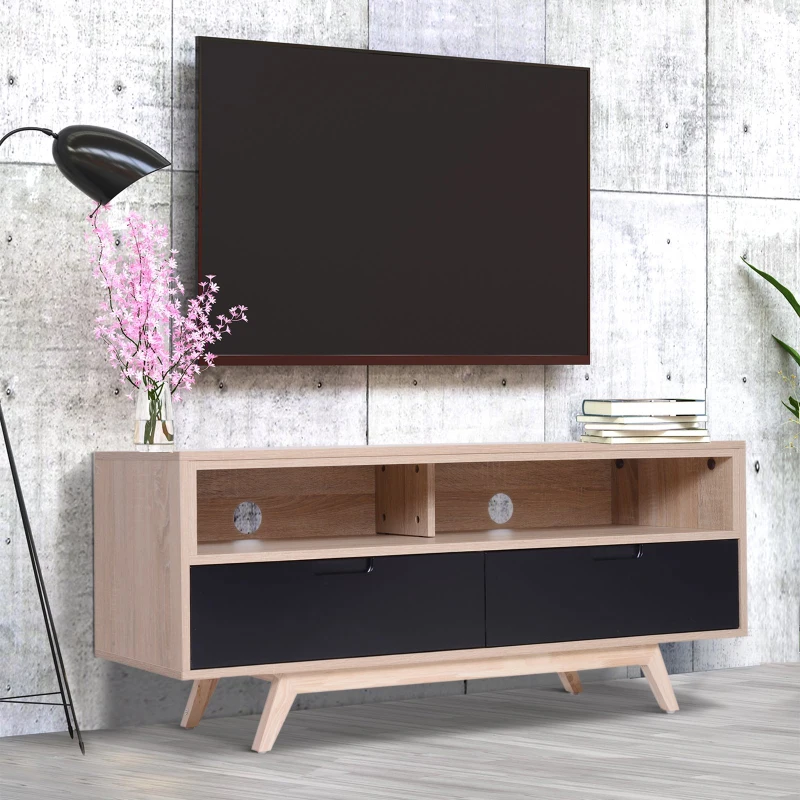 HOMCOM Stand TV Mobile Design Moderno 2 Ripaini da Soggiorno Rubberwood, MDF 120 x 40 x 50cm Rovere e Nero