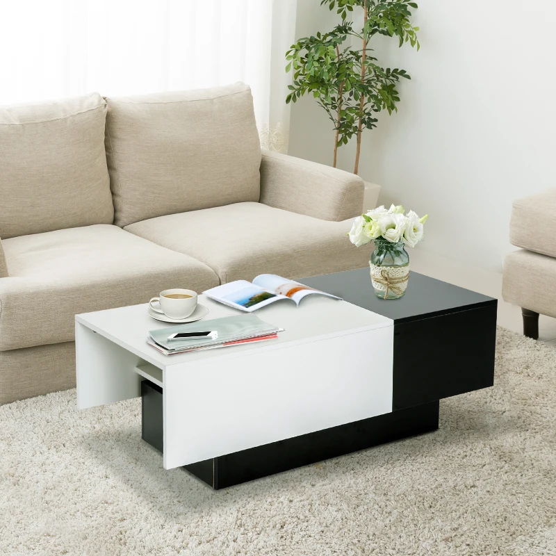 Homcom Tavolino da Soggiorno Estendibile Bianco e Nero, 51x140x116-160cm