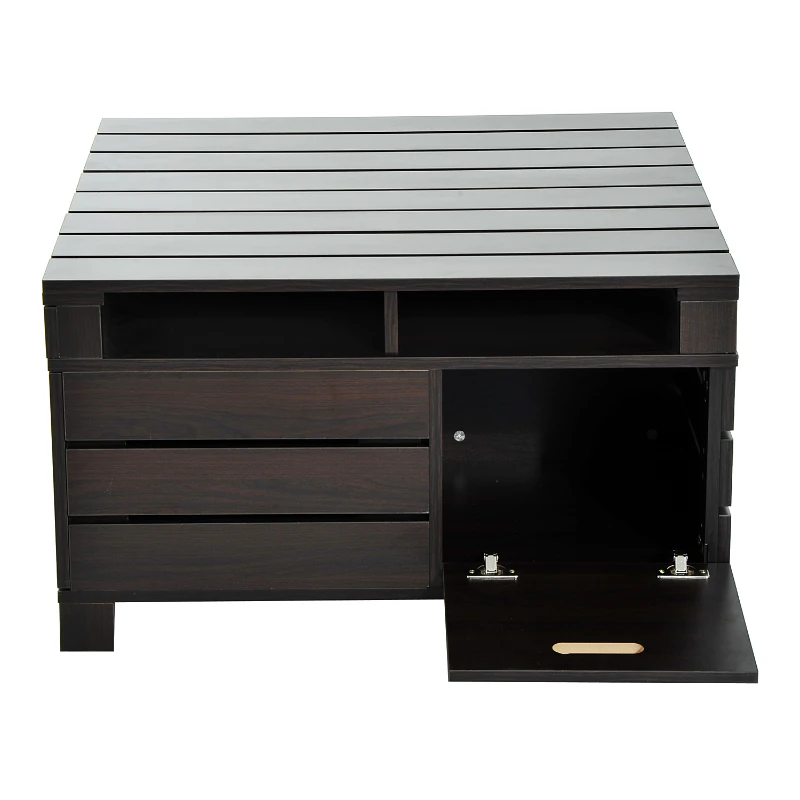 HOMCOM Tavolino da Salotto Design Moderno con Vani Portaoggetti in Legno MDF Noce 80 x 80 x 46.5cm