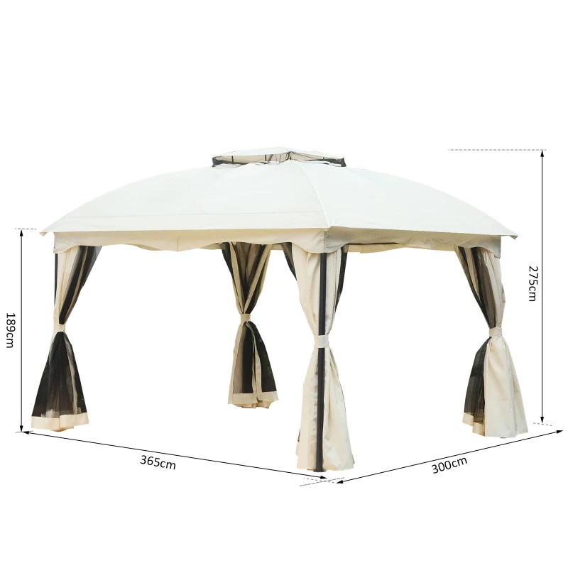 Outsunny Gazebo da Giardino 4 Pareti a Doppio Strato con Tetto Aperto Poliestere 300 x 365 x 275 cm Bianco