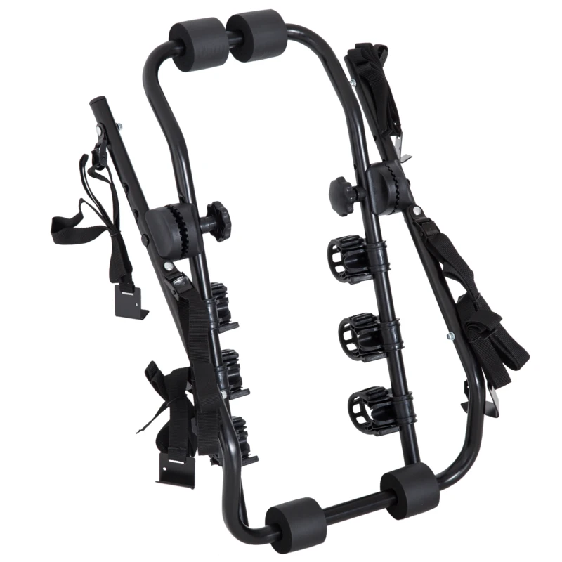 HOMCOM Portabici Posteriore per Auto Portata 3 Bici Pieghevole con 6 Corde Acciaio Portata 40kg