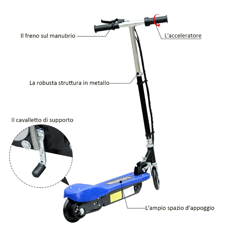 HOMCOM Monopattino EScooter Pieghevole per Bambini Velocità Max 12KM/H, 81.5 x 37 x 96cm, Blu