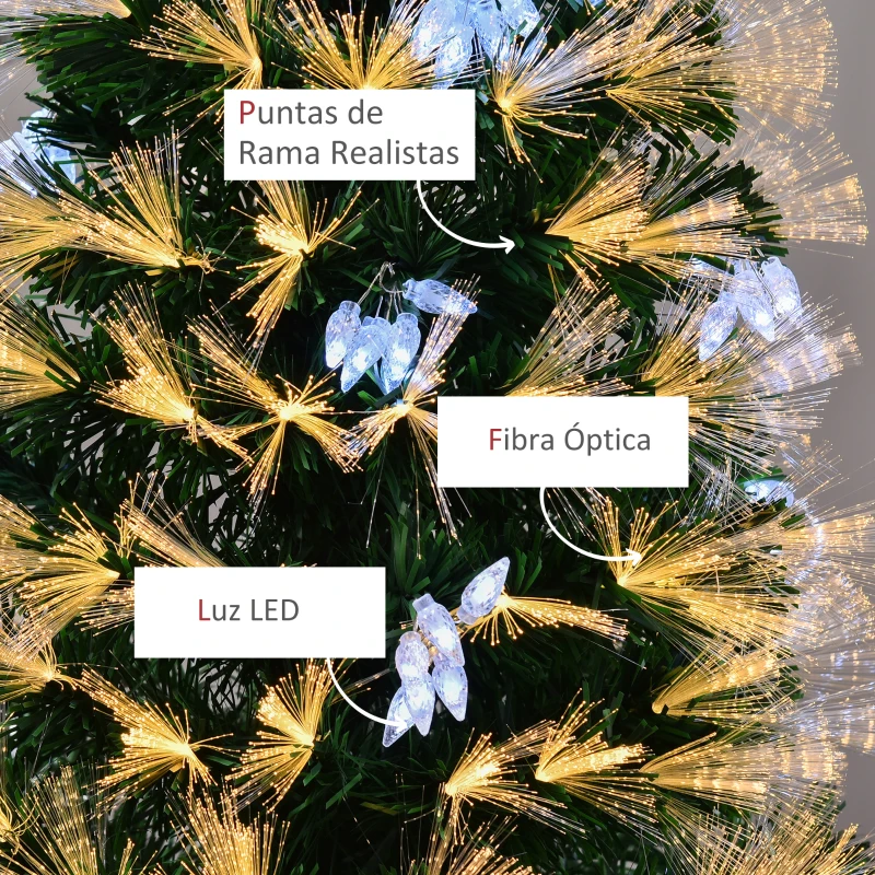 HOMCOM Árbol de Navidad Artificial 150 cm Luminoso con Fibra Óptica 170 Luces LED 8 Modos Brillantes 120 Cuentas Blancas y 170 Ramas Decoración Interior Ø70x150 cm Verde