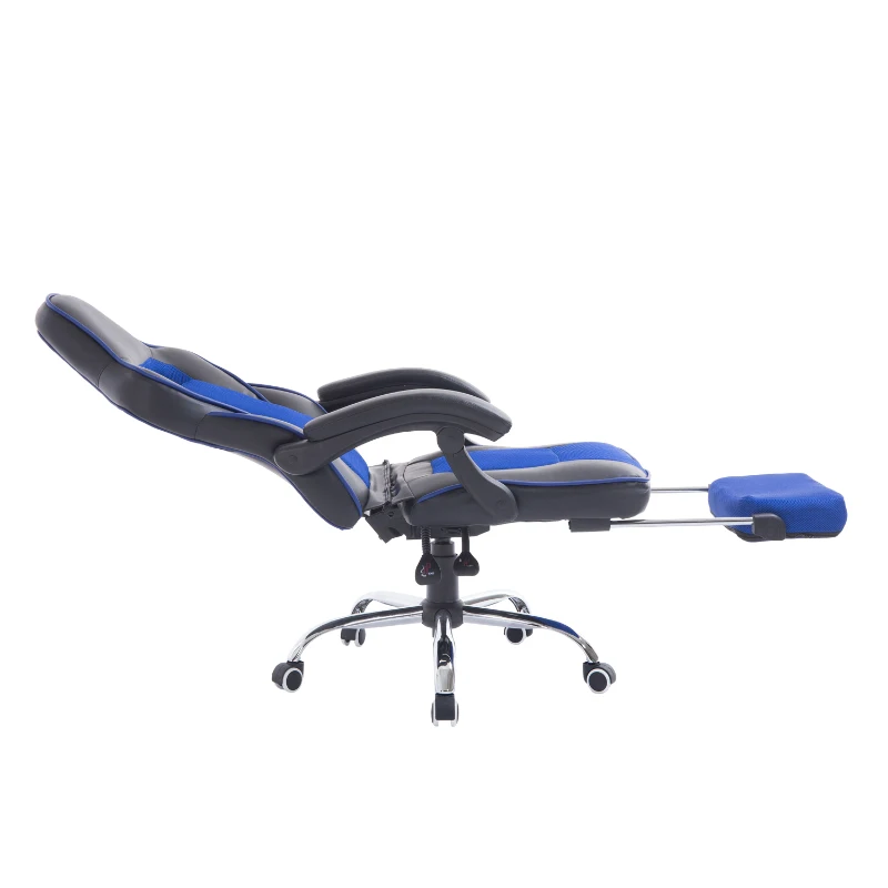 HOMCOM Sedia da Ufficio Scrivania Poltrona da Gaming Ergonomica Reclinabile con Poggiapiedi e Rotelle in Ecopelle PU Nero e Blu