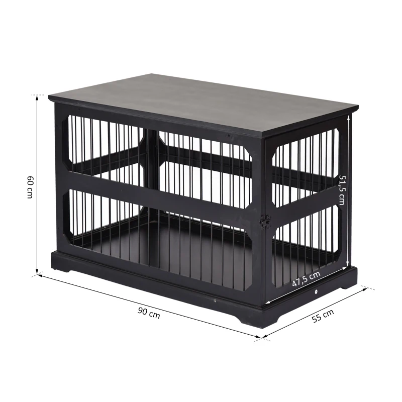 PawHut Elegante Recinto per Cani di Taglia Medio-piccola (Max. 30kg), Gabbia in MDF e Rete Metallica, 55 x 90 x 60 cm