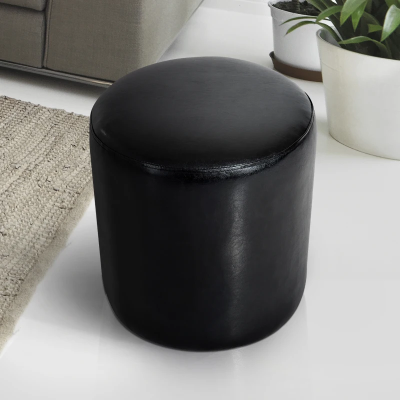 HOMCOM Pouf Poggiapiedi Telaio in Legno Massello Rivestimento in Pelle Sintetica Cuscino Imbottito con Spugna di Elevata Densità Spessa 4,5cm Nero Max:150kg 45x45x50cm