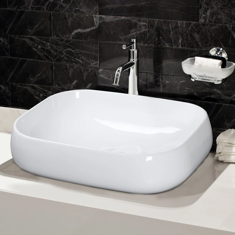 kleankin Lavabo Rettangolare in Ceramica Smaltata Bianco 56 x 42 x 14.5cm