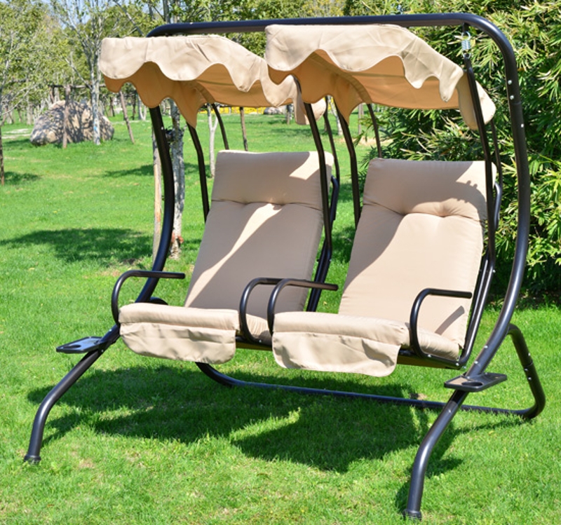 Outsunny Dondolo Da Giardino 2 Posti Beige - Con Tetto Parasole E Sedute Indipendenti - Foto 3