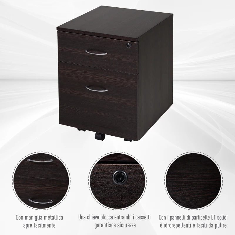 Vinsetto Cassettiera con 2 cassetti per Documenti A4 con Chiusura di Sicurezza Nero