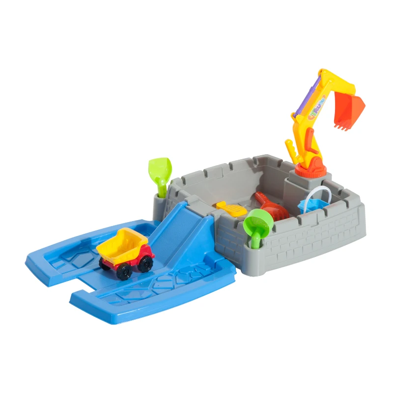 HOMCOM Set Giochi Giocattolo da Spiaggia 11 pezzi Escavatore per Bambini, 49 x 49 x 14cm