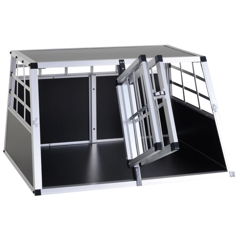 Pawhut Jaula Aluminio para Perros Transportín Aluminio de Perro para Viaje Doble Puerta con Tabique Hermético Extraíble 89,5x68,5x50 cm