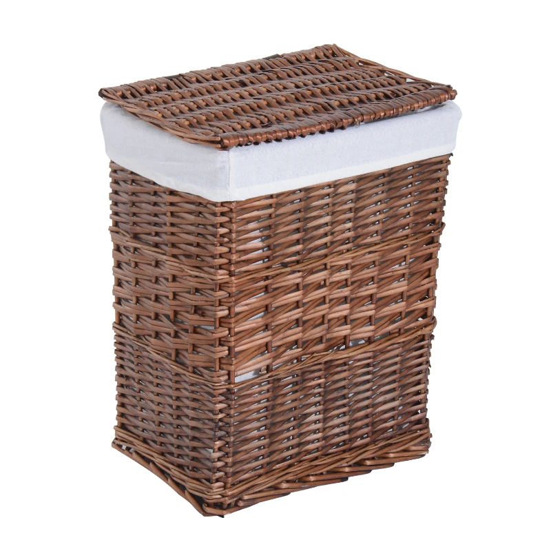 HOMCOM Set di Contenitori Portaoggetti in Vimini 5 Pezzi con Fodera Rimovibile e Lavabile