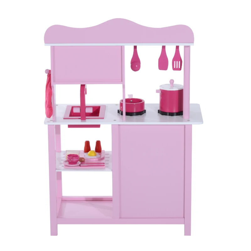 Homcom Cucina Giocattolo per Bambini in Legno Rosa 60 x 30 x 84.5cm