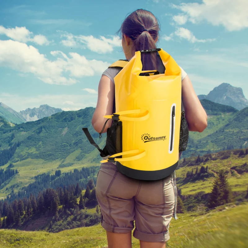 Outsunny Borsa Zaino Impermeabile Multifunzionale Ideale per Outdoor, Giallo, 30L