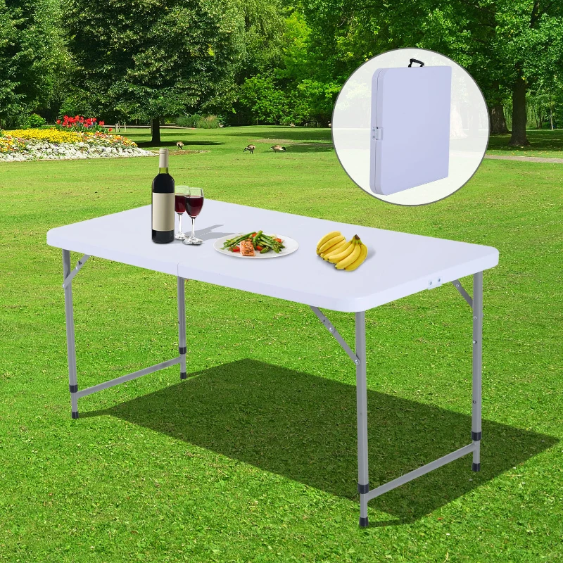 Outsunny Tavolo Richiudibile a Valigetta per Campeggio e Picnic in Polietilene, Bianco, 122x61x59/74cm