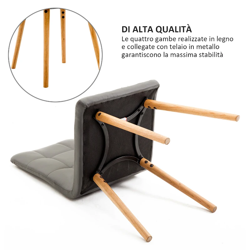 HOMCOM Set 2 Sedie Sala da Pranzo Moderne Imbottite, Legno 45×56×93cm Grigio