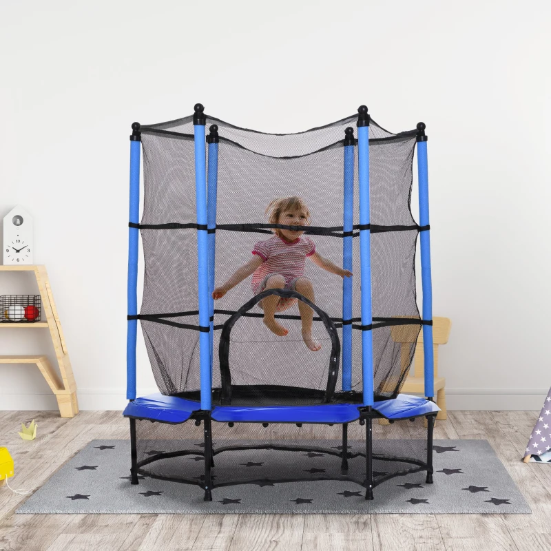 Homcom Trampolino Elastico con Rete di Sicurezza, Nero e Blu, Φ 140 x 158 cm