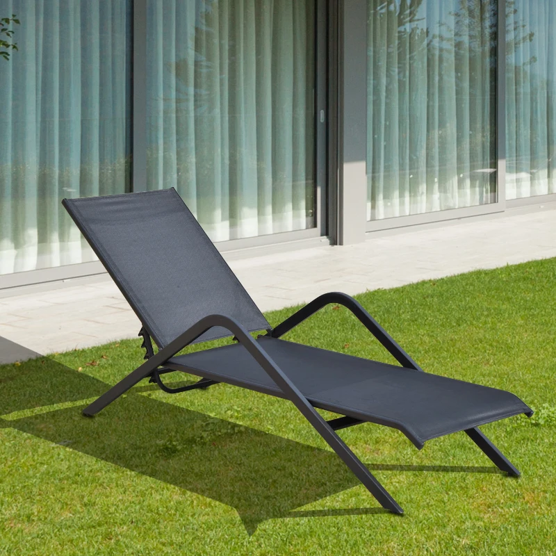 Outsunny Sedia a Sdraio Lettino Reclinabile per Giardino in Ferro 175 x 59 x 45-95cm Nero Sedia a Sdraio Lettino Reclinabile Sdraio Prendisole per Giardino per Piscina in Ferro Nero 175 x 55 x 41-95cm