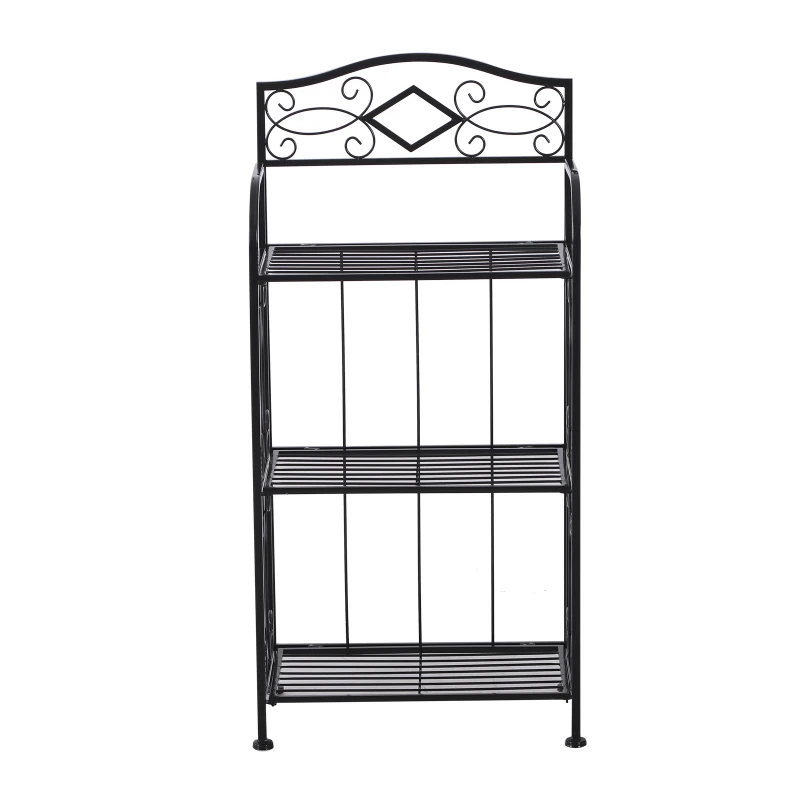 HOMCOM Portafiori Scaffale Pieghevole con 3 Ripiani per Balcone Giardino in Ferro Verniciato, Nero, 48 x28 x 101.5 cm