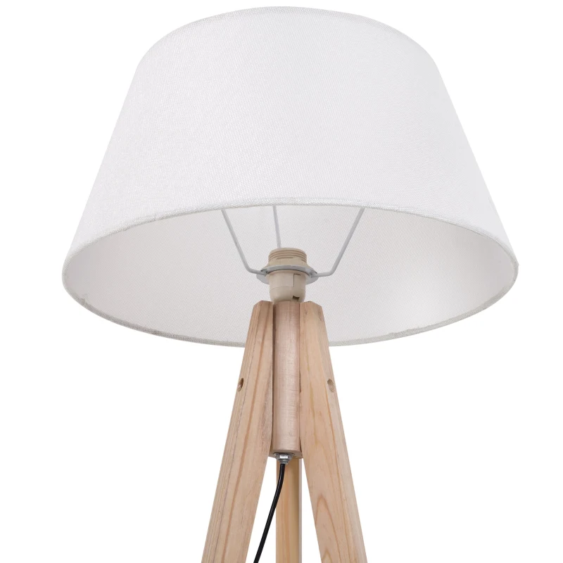HOMCOM Lampada da Terra con Treppiede Paralume in Tessuto, Altezza 146 cm, Supporto Lampadina E27, Crema, 52x52x146 cm