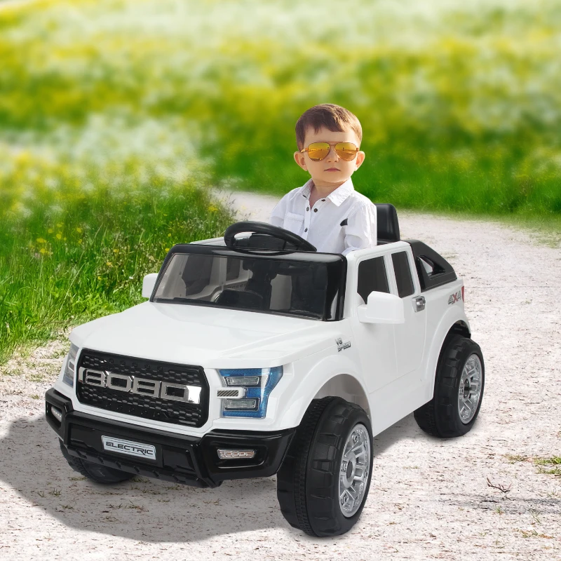 HOMCOM Macchinina Elettrica Modello Jeep per Bambini: 3-8 Anni Cintura di Sicurezza, Luci e Musica Certificati CE, EN71-1-2-3, EMC, EN62115 Bianco