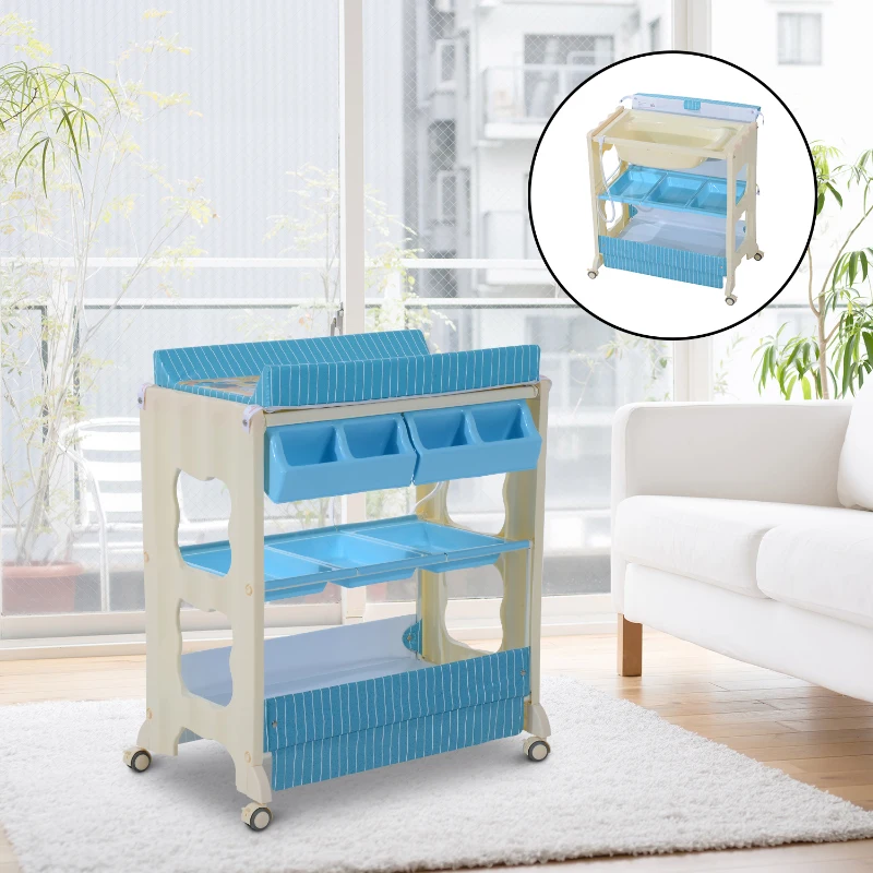 HOMCOM Fasciatoio con Vaschetta e Vani Portaoggetti in Plastica Atossica 81 x 53 x 102cm, Rosa/Blu (Blu)