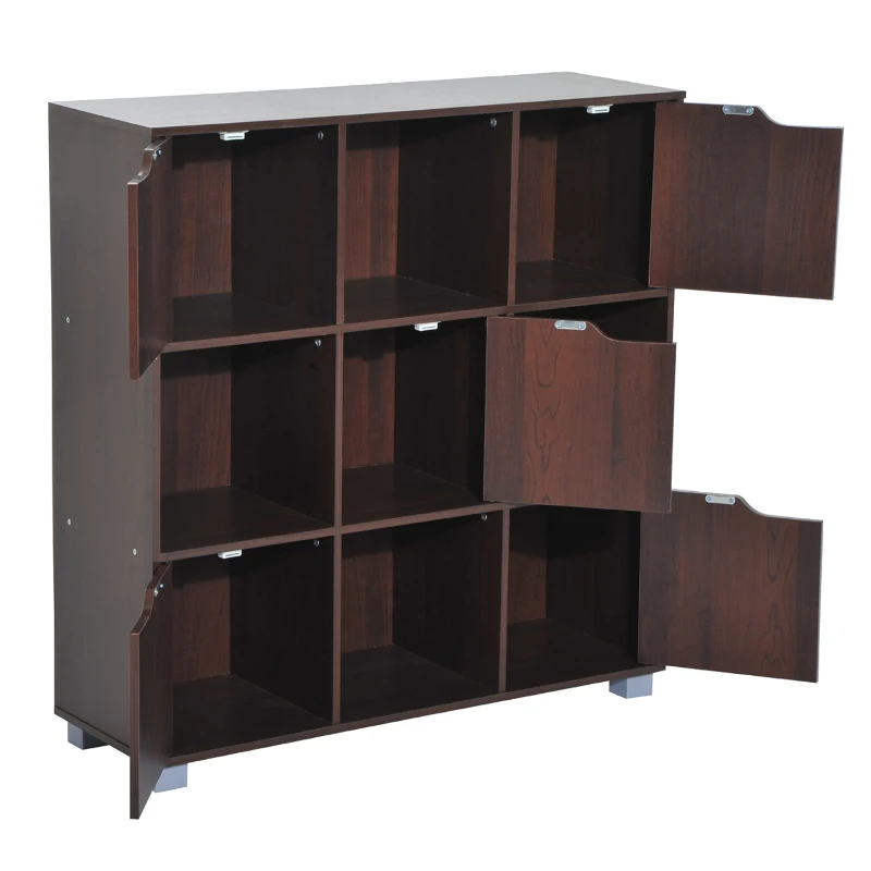 HOMCOM Libreria Design Classico da Terra con 9 Scompartimenti Legno Massello 89.5 × 30 × 93cm Marrone