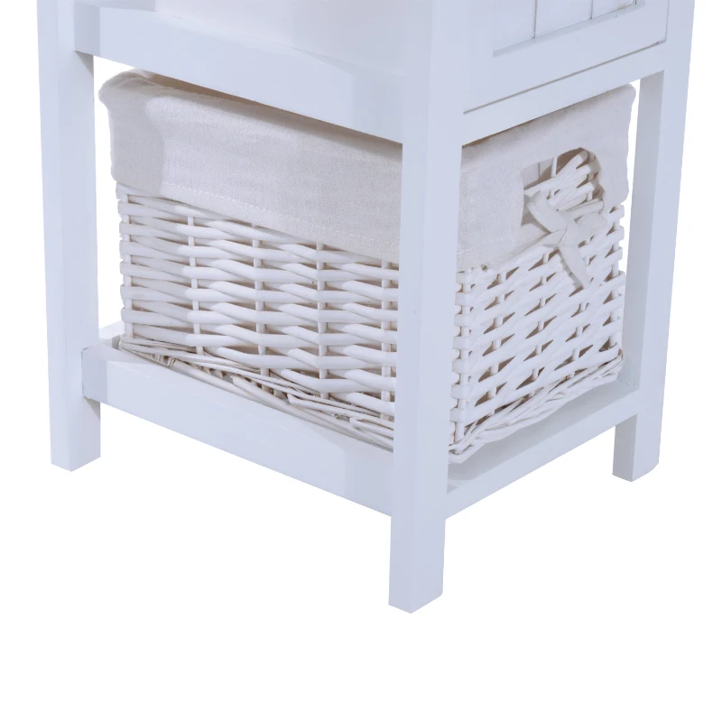 HOMCOM – Cassettiera Mobiletto in Legno MDF e Vimini 28 x 31 x 45cm Bianco