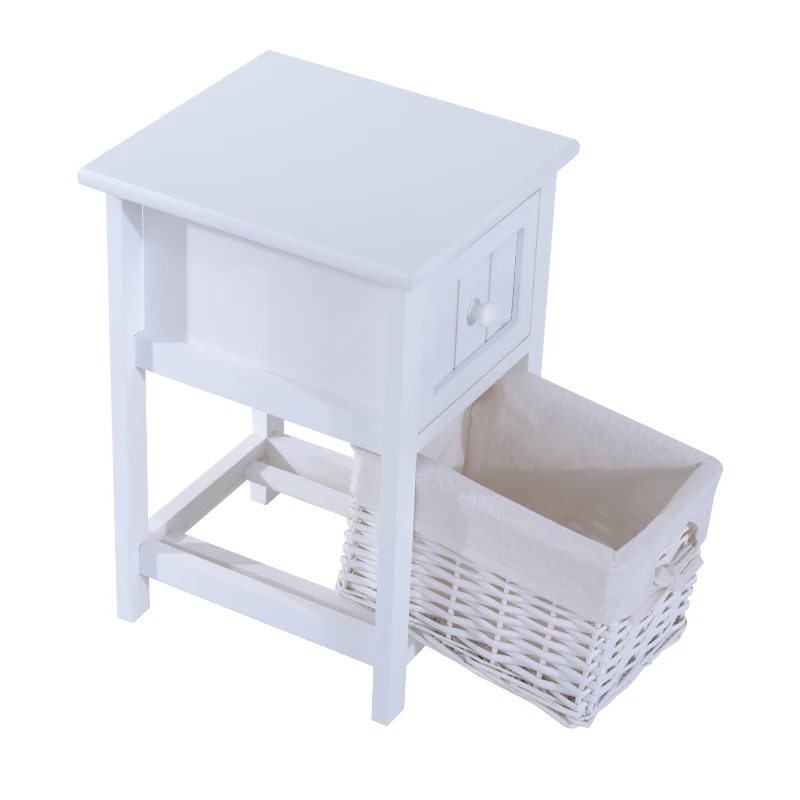 HOMCOM – Cassettiera Mobiletto in Legno MDF e Vimini 28 x 31 x 45cm Bianco