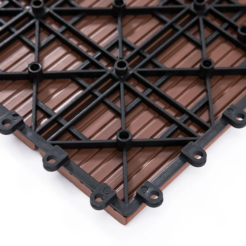 Outsunny Set Piastrelle per Esterno Incastrabili per Pavimentazione Marrone 11 Pezzi 30x30x2.2cm