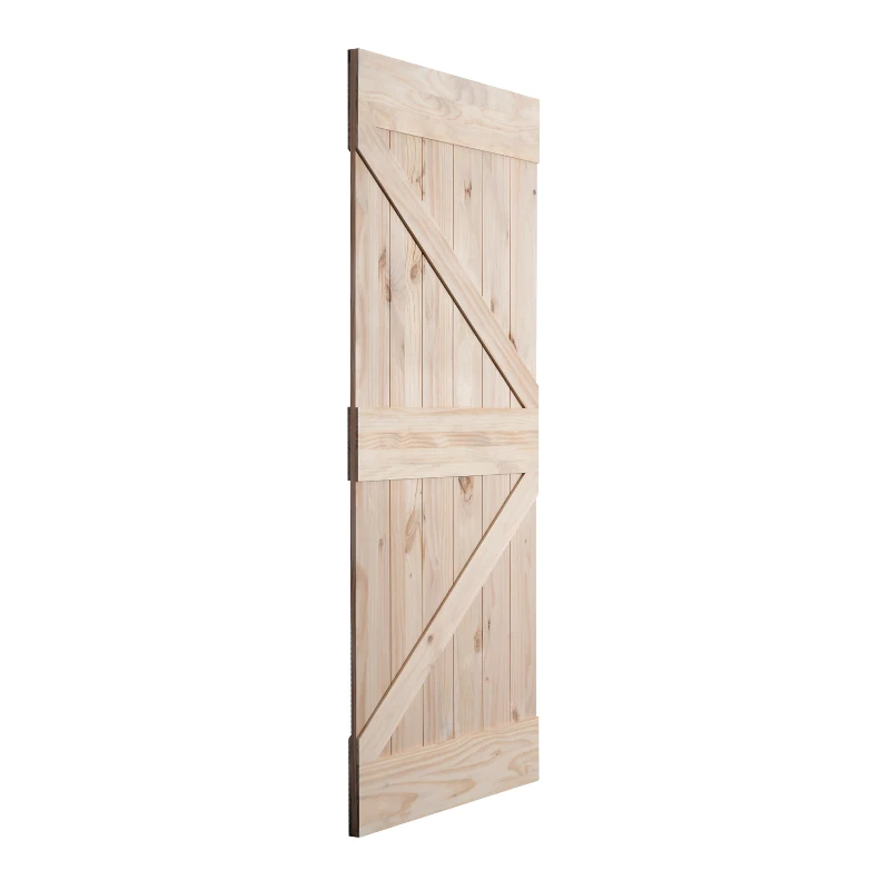 HOMCOM - Porta Scorrevole Barn Door in Legno di Pino Laccatura DIY, 213 x 96.5 x 3.5cm, Naturale