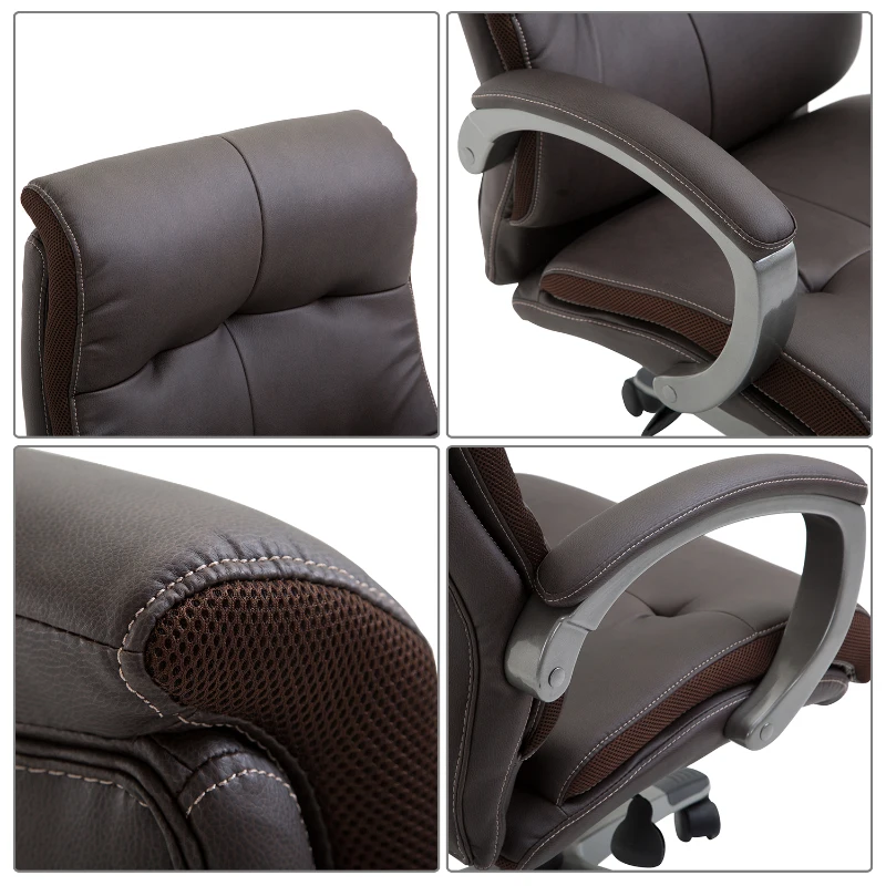 HOMCOM Poltrona Sedia Direzionale da Ufficio Regolabile e Girevole in Similpelle 62 × 78 × 103.5-111cm Marrone