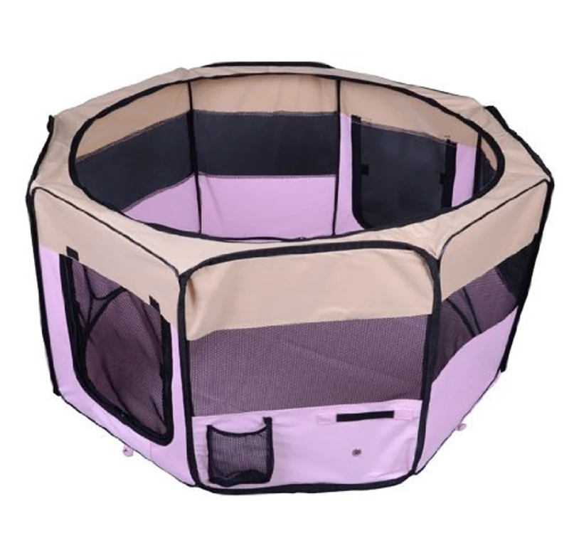 PawHut Box per Animali Cani Gatto Recinzione per Cuccioli Cuccia 114x114x58cm Rosa