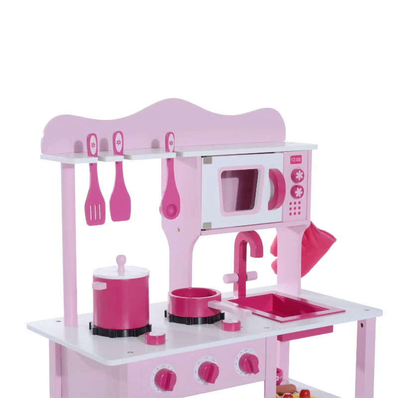 Homcom Cucina Giocattolo per Bambini in Legno Rosa 60 x 30 x 84.5cm